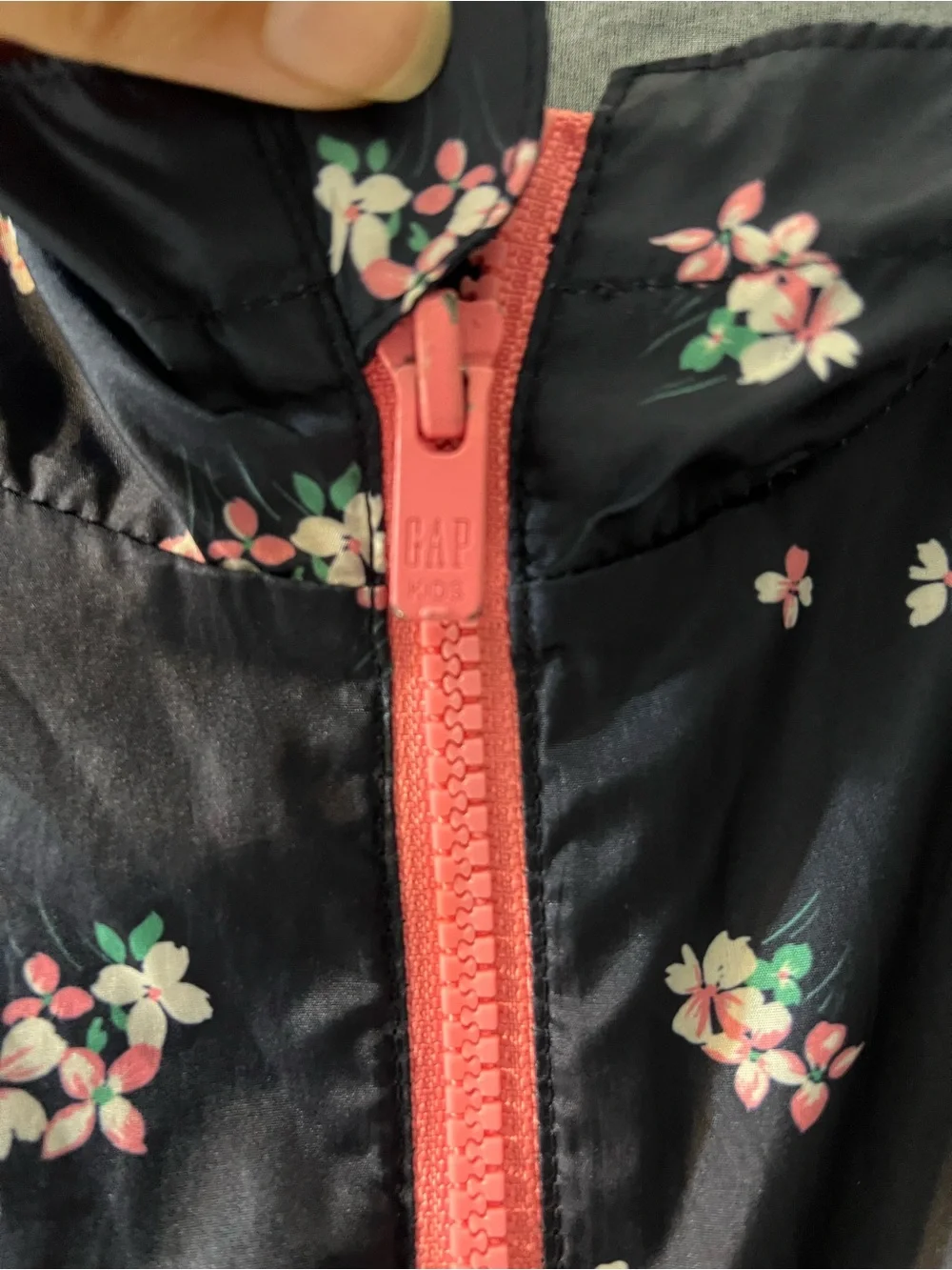 Gap Girls XXL Navy Floral Hooded Lightweight Jacket with Pink Zipper